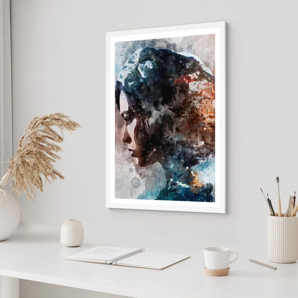 Poster în ramă albă - Povestea unei fete cu un oraș în fundal - 40x50 cm