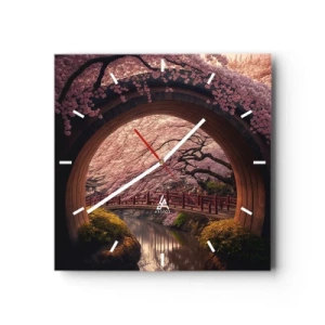 Ceas de perete - Ceas pe sticlă - Primăvara japoneză - 30x30 cm