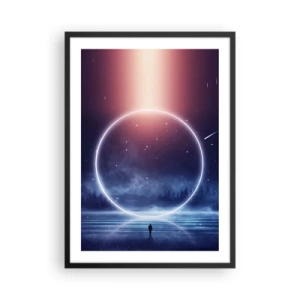 Poster în ramă neagră - Silueta unei persoane într-un cerc de lumină pe un fundal de stele - 50x70cm - Ei sunt deja aici... - Decorațiune modernă pentru perete pentru living și dormitor ARTTOR