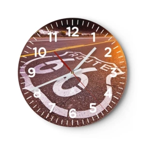 Ceas de perete - Ceas pe sticlă - Celebrul Route 66 - 30x30 cm