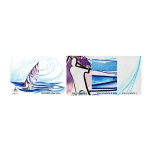 Mostră tapet Premium Canvas - Cu vântul în ritmul valurilor - Windsurfing, Sport, Mare - 100x30 cm
