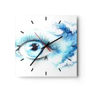 Ceas de perete - Ceas pe sticlă - Scufundă-te în albastrul privirii - 30x30 cm