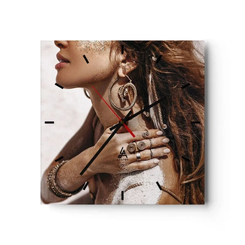 Ceas de perete - Ceas pe sticlă - Regina plajei sălbatice - 30x30 cm