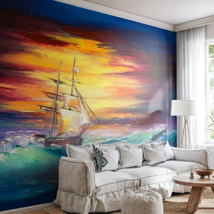 Tapet Autoadeziv Deluxe Sticker - Înfruntând valurile - Barca de navigat, Mare, Furtună - 250x175 cm