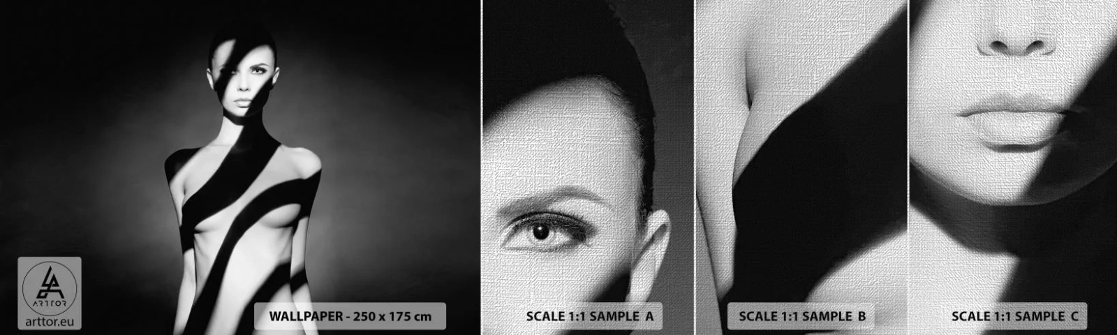 Mostră tapet Premium Canvas - La strălucire și la umbră - Femeie, Corp, Bucată - 100x30 cm