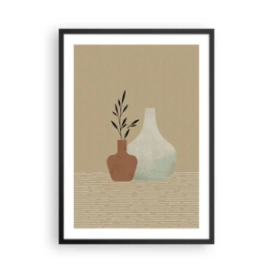 Poster în ramă neagră - Ilustrație a vazelor ceramice în culori estompate - 50x70cm - Vasul și ideea sa - Decorațiune modernă pentru perete pentru living și dormitor ARTTOR