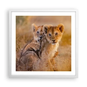 Poster în ramă albă - Nu deranjați! Ne distrăm - 50x50 cm