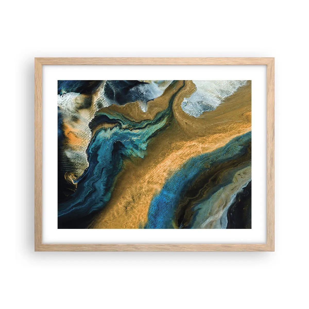 Poster în ramă de stejar deschis - Albastru - galben - influență reciprocă - 50x40 cm