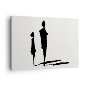 Tablou pe pânză Canvas - Siluete a două persoane în negru pe un fundal deschis - 70x50cm - Cu siguranță împreună? - Decorațiune modernă pentru perete pentru living și dormitor ARTTOR