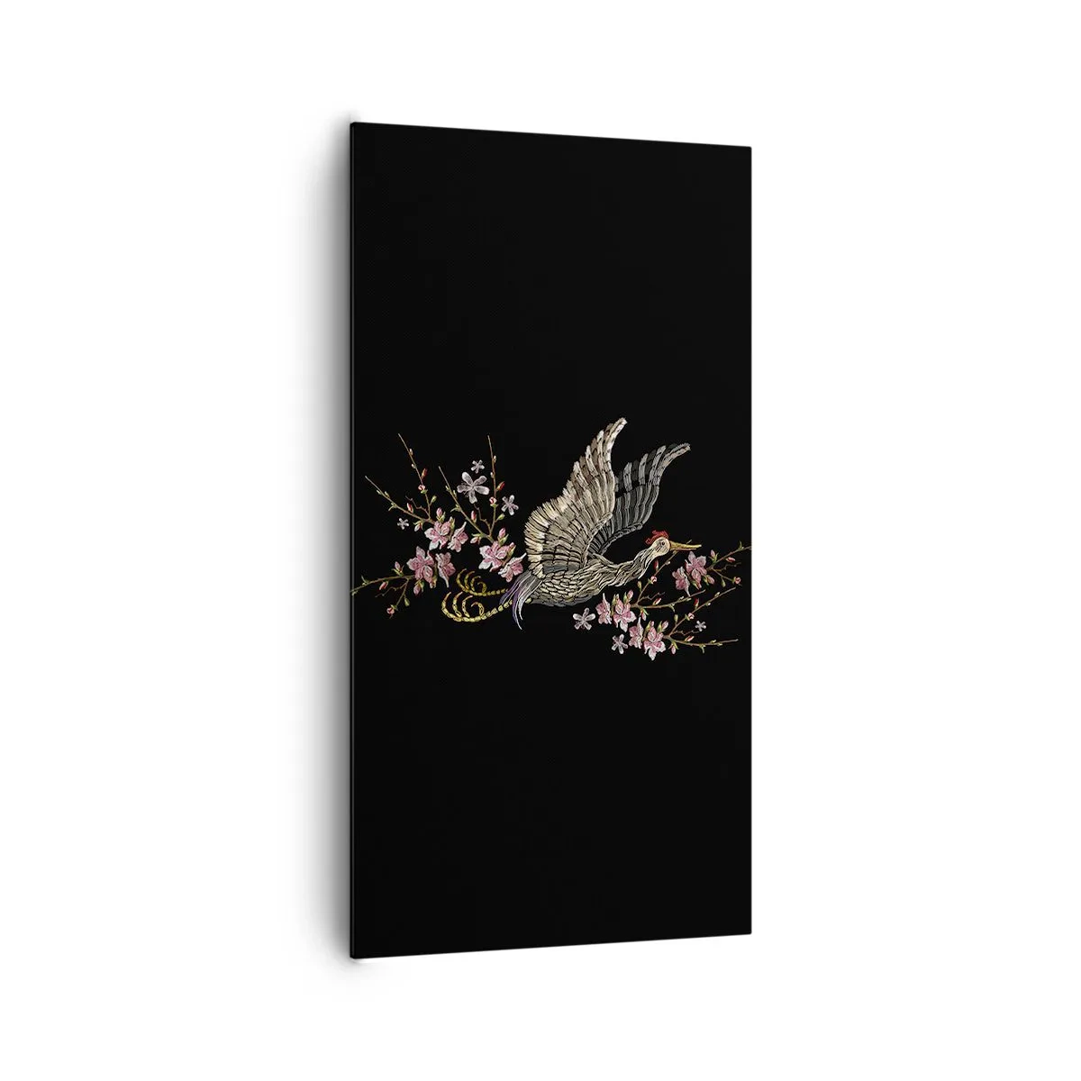 Tablou pe pânză - Pasăre exotică brodată - 65x120 cm