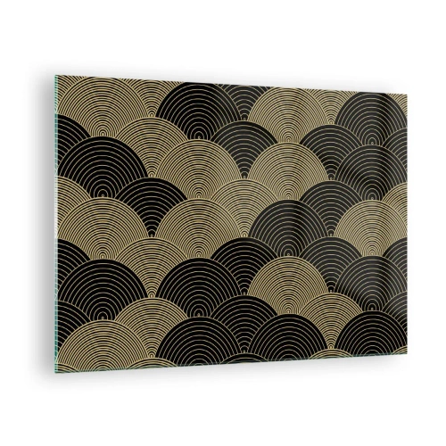 Tablou pe sticlă - Semicercuri aurii într-un model japonez obișnuit - 70x50cm - Unitate în multiplicitate - Decorațiune modernă pentru perete pentru living și dormitor ARTTOR