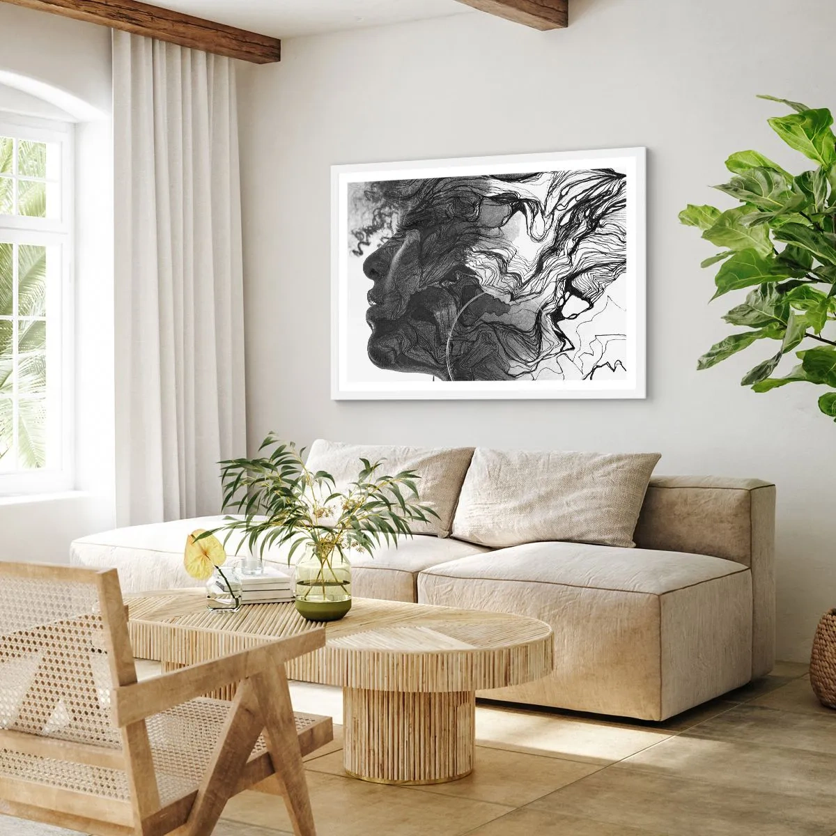 Poster în ramă albă - Încurcată în vise - 100x70 cm