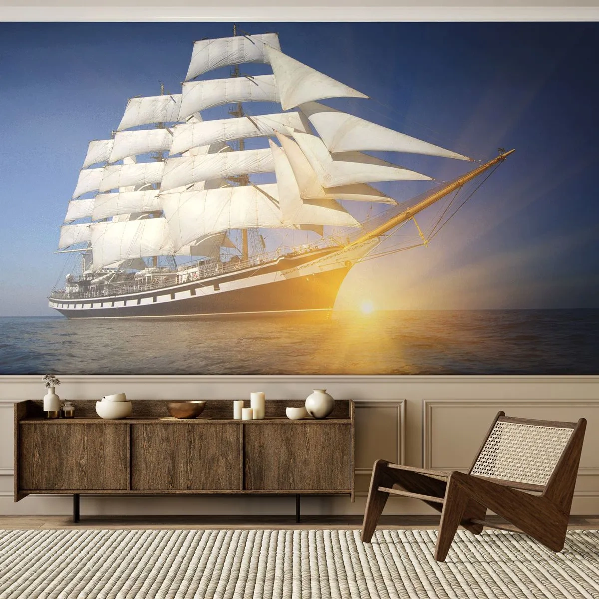 Tapet Premium Sand - Timpul lor nu trece niciodată - Mare, Barca de navigat, Navă - 300x210 cm