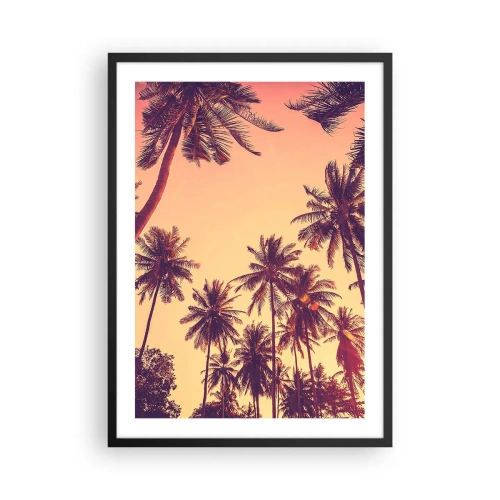 Poster în ramă neagră - Palmieri în culorile calde ale apusului - 50x70cm - Variație tropicală - Decorațiune modernă pentru perete pentru living și dormitor ARTTOR