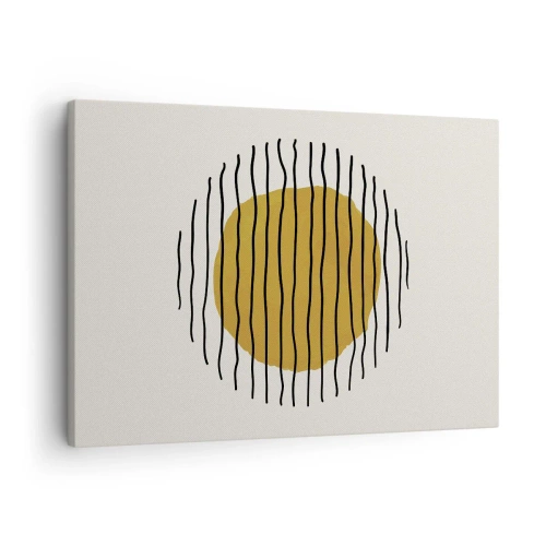 Tablou pe pânză Canvas - Un motiv minimalist cu un cerc galben și linii negre. - 70x50cm - Abstracție tremurândă de căldură - Decorațiune modernă pentru perete pentru living și dormitor ARTTOR