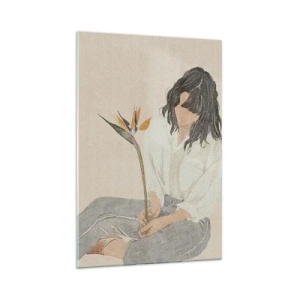 Tablou pe sticlă - Portret cu o floare exotică - 70x100 cm