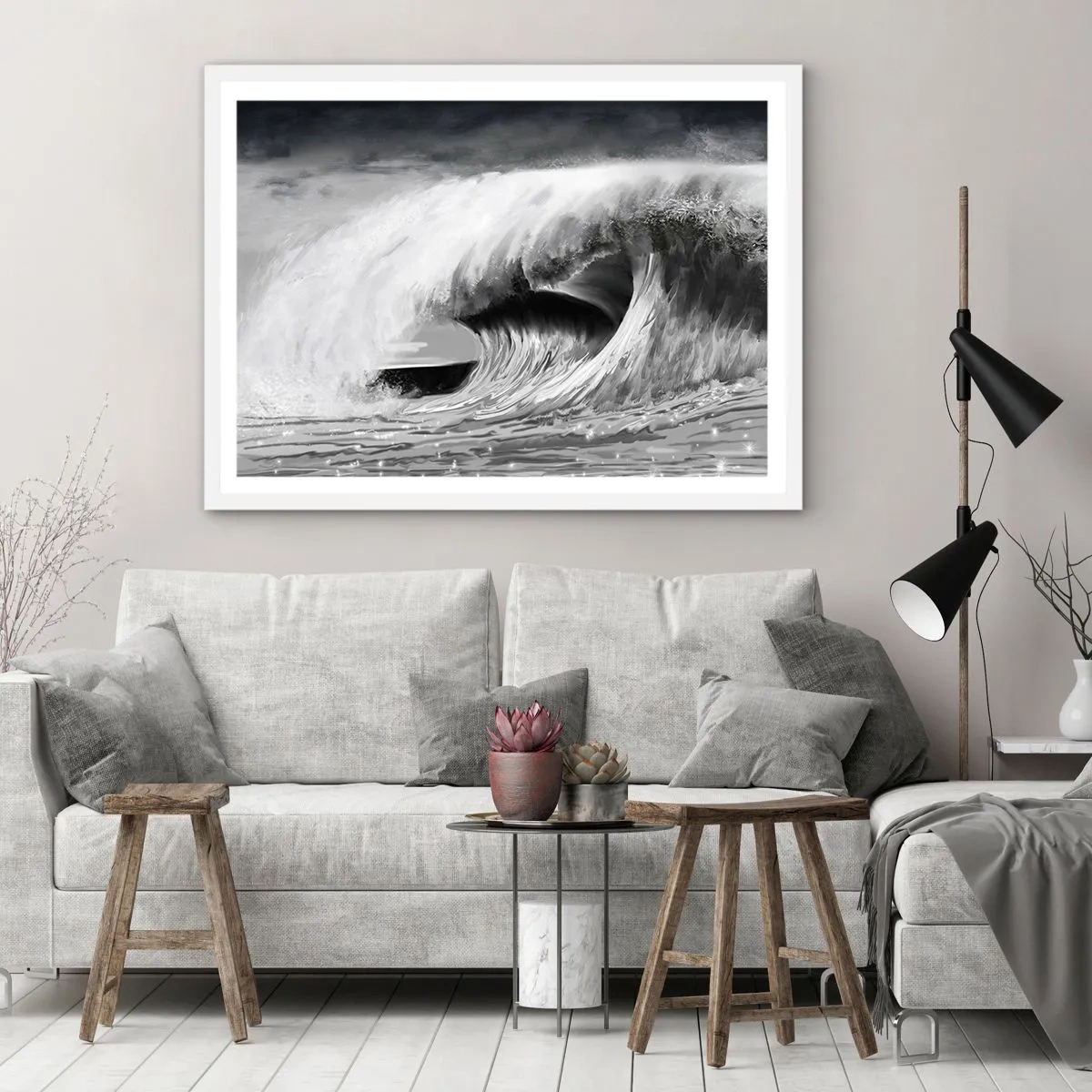 Poster în ramă albă - Mânia oceanului - 70x50 cm