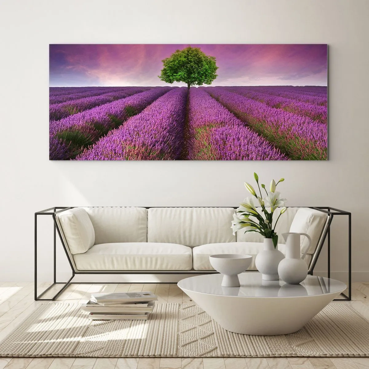 Tablou pe sticlă - În câmpurile de lavandă - 100x40 cm