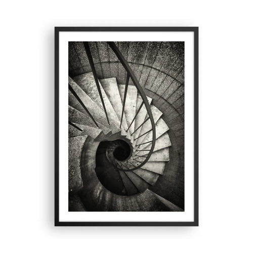 Poster în ramă neagră - Fotografie alb-negru a unei scări în spirală de sus - 50x70cm - În sus și în jos - Decorațiune modernă pentru perete pentru living și dormitor ARTTOR