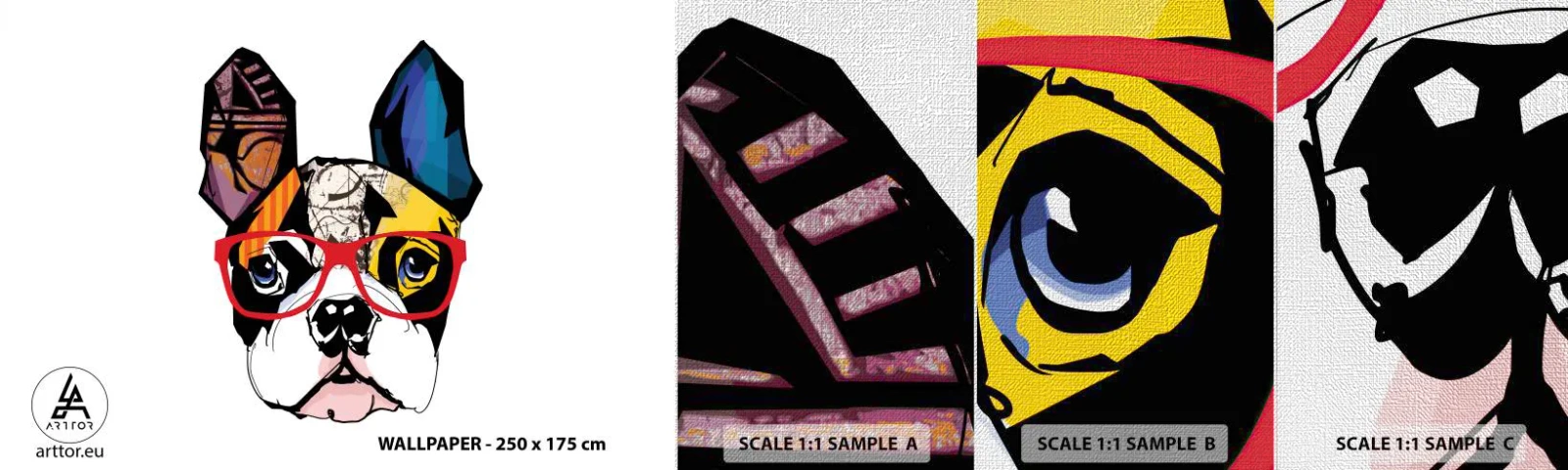Mostră tapet Premium Canvas - Intelectualist - Abstracția, Câine, Buldog francez - 100x30 cm