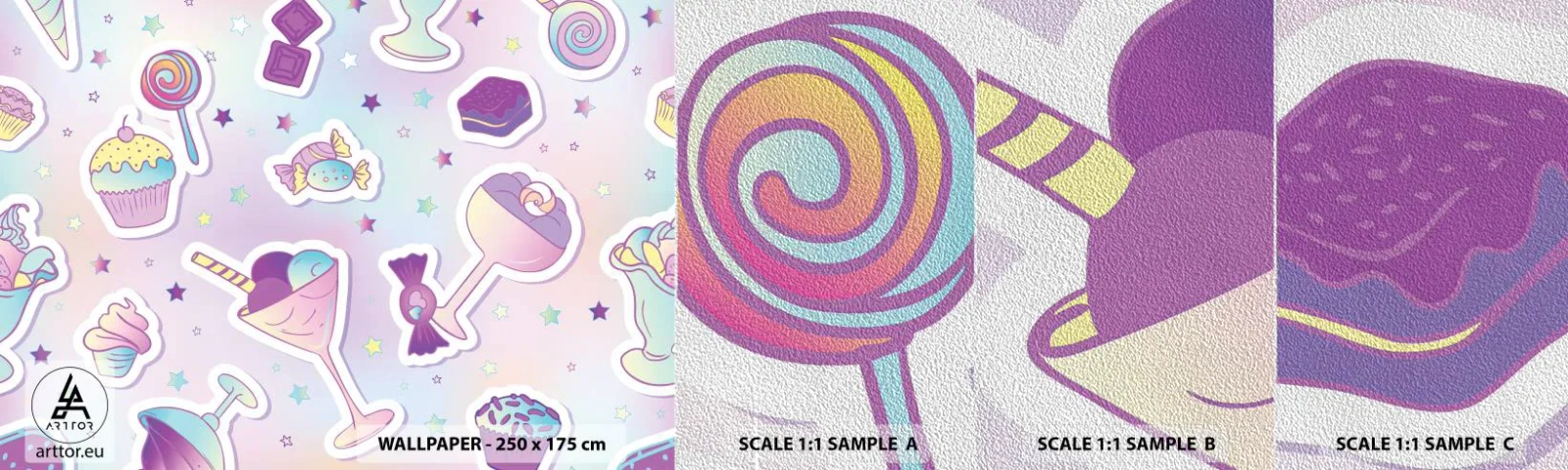 Mostră tapet Premium Sand - Să ai o zi de naștere în fiecare zi - Pentru copii, Bomboane, Acadea - 100x30 cm