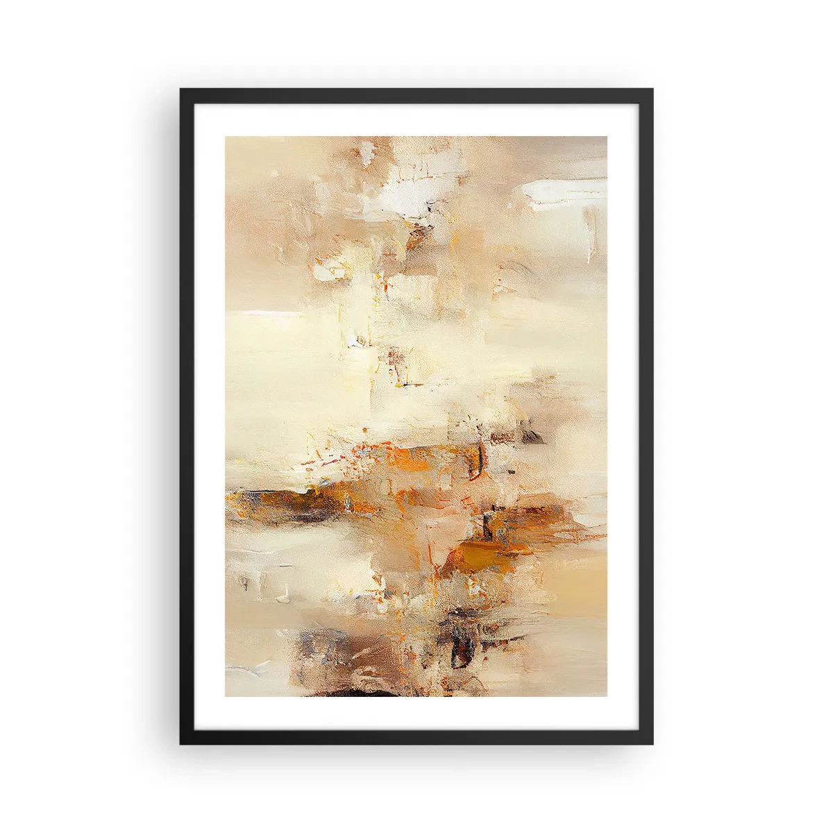 Poster în ramă neagră - O compoziție abstractă în nuanțe calde de bej și auriu. - 50x70cm - Sufletul de chihlimbar - Decorațiune modernă pentru perete pentru living și dormitor ARTTOR