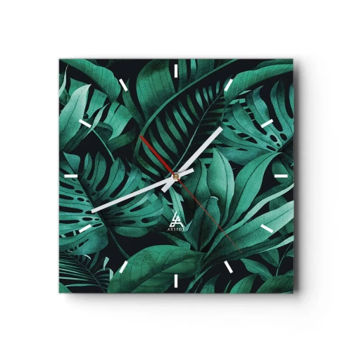 Ceas de perete - Ceas pe sticlă - Profunzimea verdelui tropical - 30x30 cm