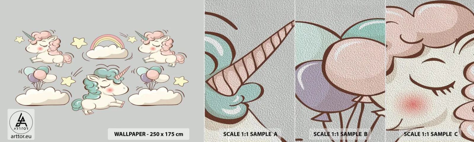 Mostră tapet Premium Sand - Există cu siguranță... - Pentru copii, Inorog, Basm - 100x30 cm