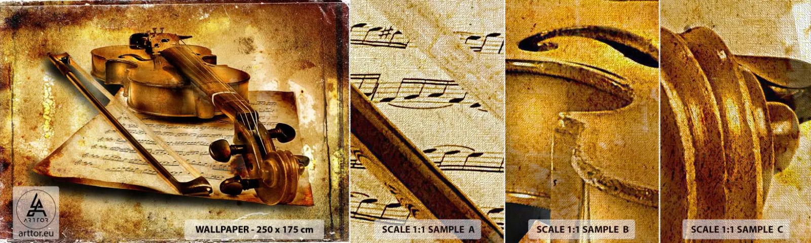 Mostră tapet Premium Canvas - Virtuozitate necesară imediat - Vioară, Muzică, Note muzicale - 100x30 cm