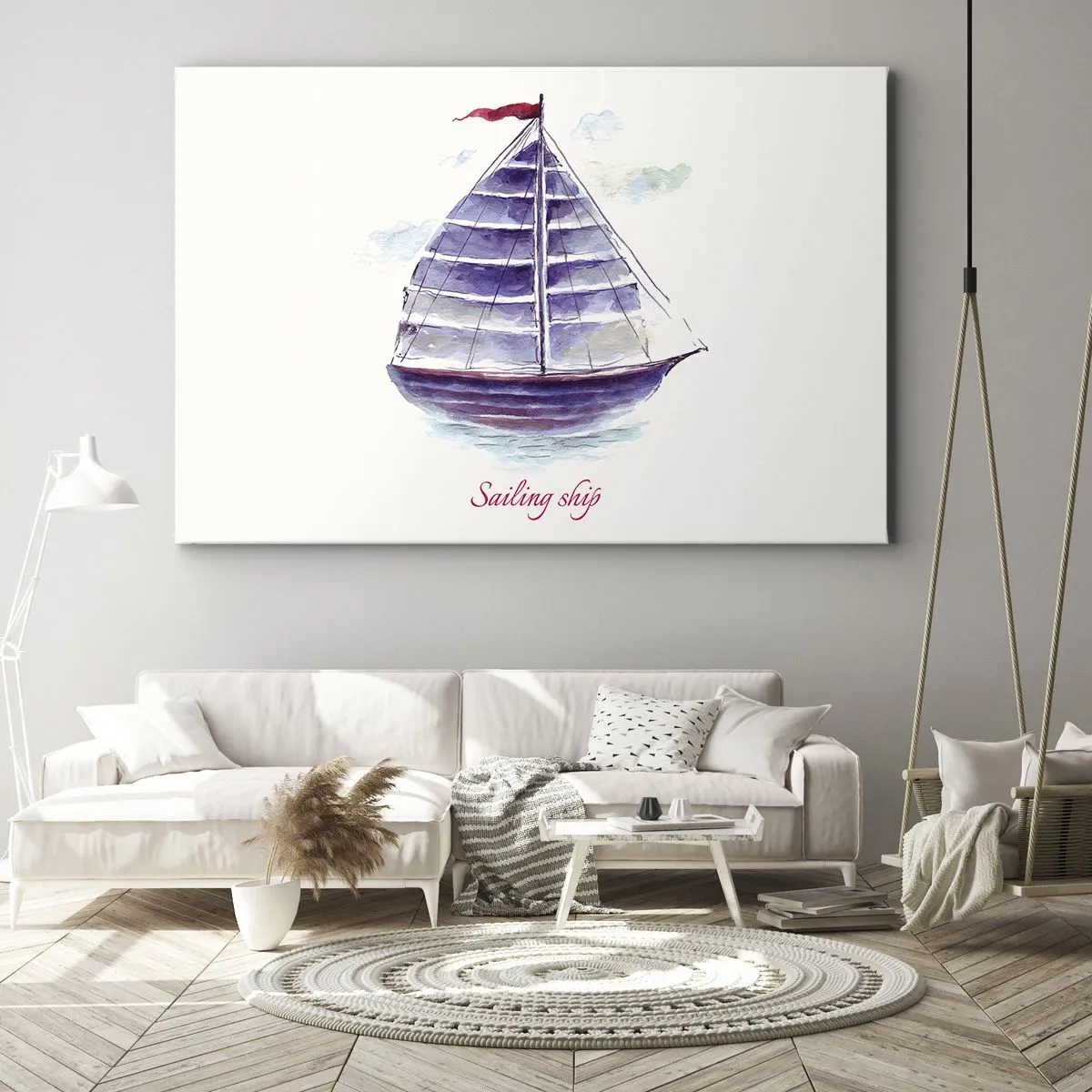 Tablou pe pânză - Pânze pline și apă calmă - 70x50 cm