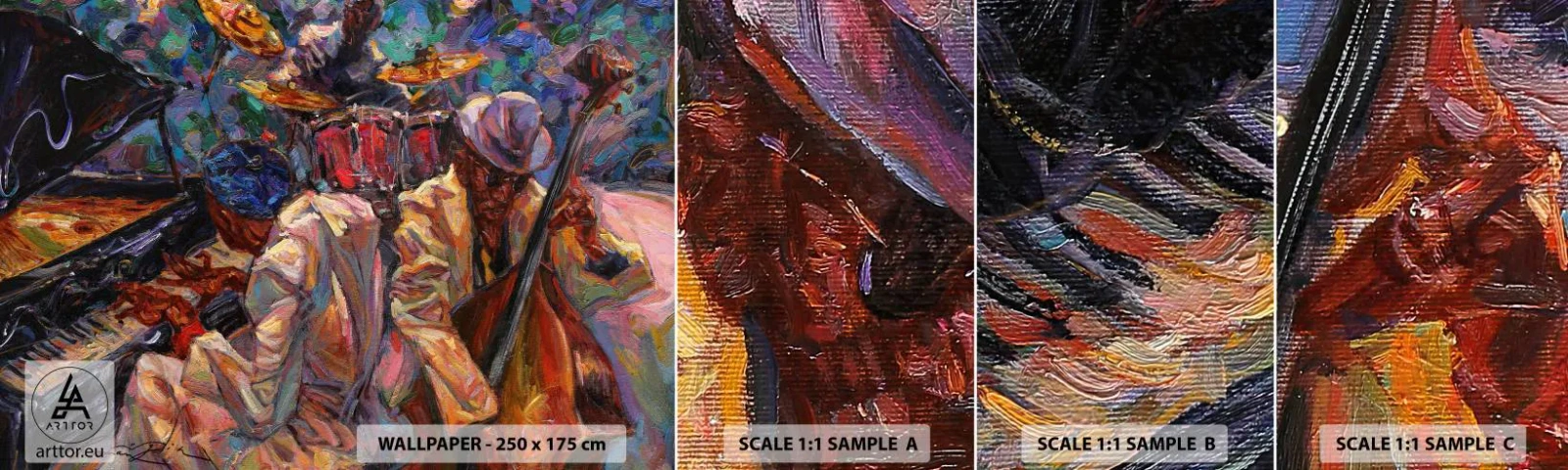 Mostră de Tapet Standard Eco - Într-un ritm - Muzică, Jazz, Contrabas - 100x30 cm