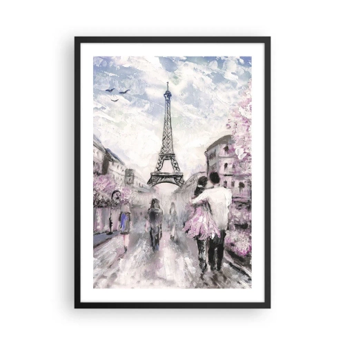 Poster în ramă neagră - O scenă romantică la Paris cu Turnul Eiffel în fundal - 50x70cm - Dacă ar fi să te îndrăgostești, atunci doar de... - Decorațiune modernă pentru perete pentru living și dormitor ARTTOR
