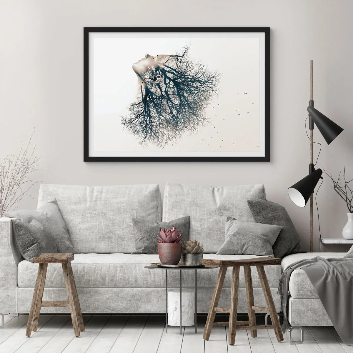 Poster în ramă neagră - Ascultând șoapta copacului - 50x40 cm