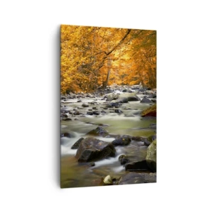 Tablou pe pânză - Un pârâu într-o pădure de aur - 80x120 cm