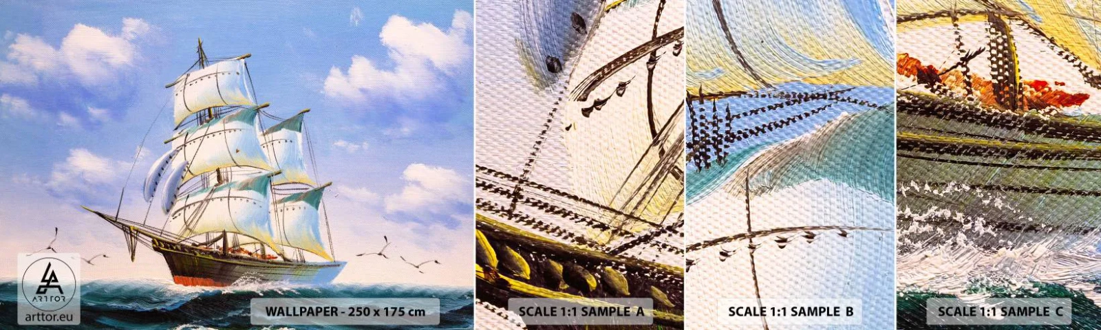 Mostră de Tapet Standard Eco - Cu mândrie în vânt - Nautic, Barca de navigat, Ocean - 100x30 cm