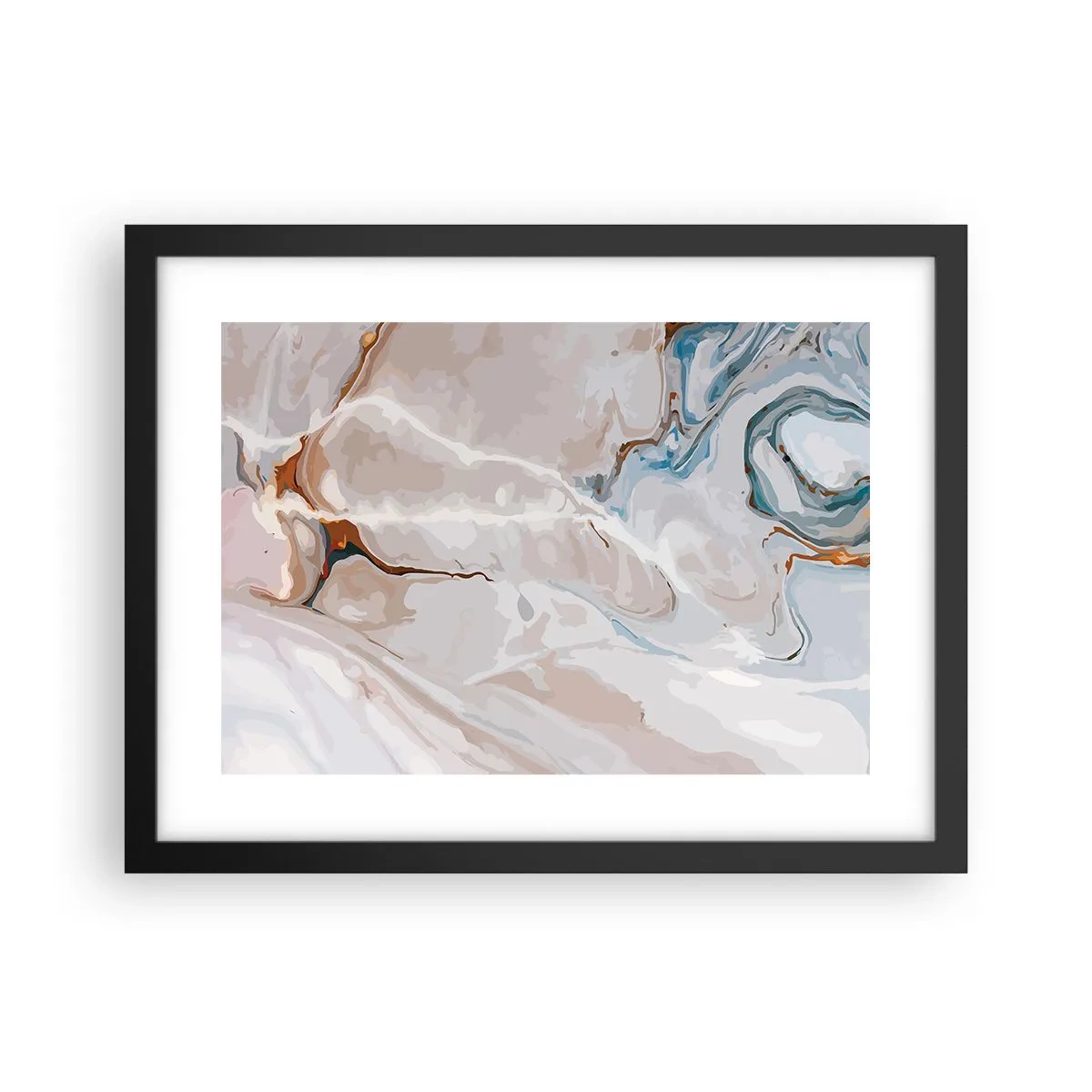 Poster în ramă neagră - Meandre albastre sub alb - 40x30 cm