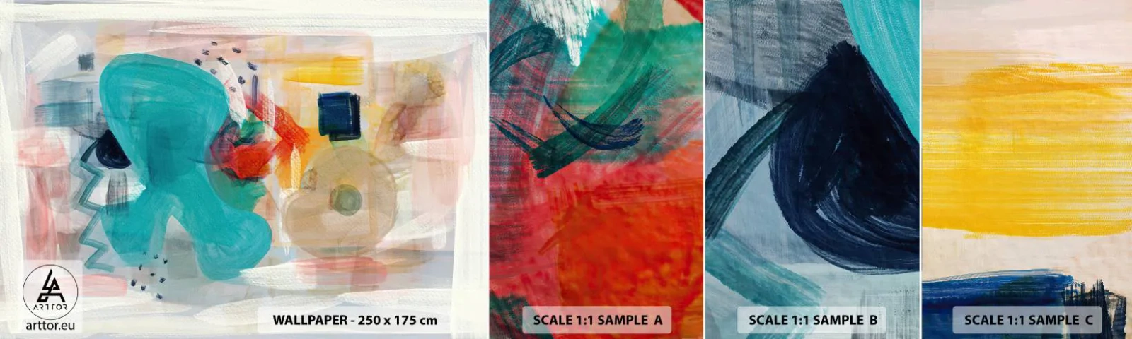 Mostră tapet autocolant Deluxe Sticker - Joc plin de culoare - Abstracția, Vopsele, Bucată - 100x30 cm