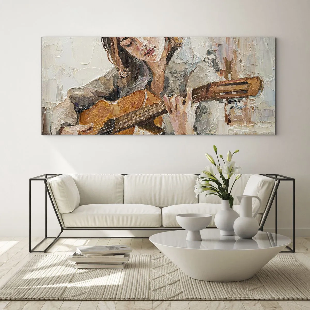 Tablou pe sticlă - Concert pentru chitară și inima unei fete - 100x40 cm