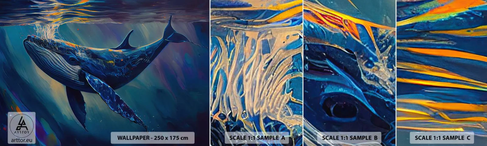 Mostră tapet autocolant Deluxe Sticker - Bun venit în lumea mea - Balenă, Ocean, Sub apă - 100x30 cm