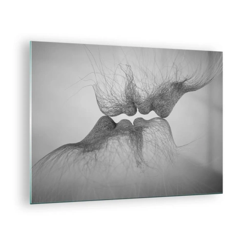 Tablou pe sticlă - Sărut abstract în alb și negru - 70x50cm - Sărutul vântului - Decorațiune modernă pentru perete pentru living și dormitor ARTTOR