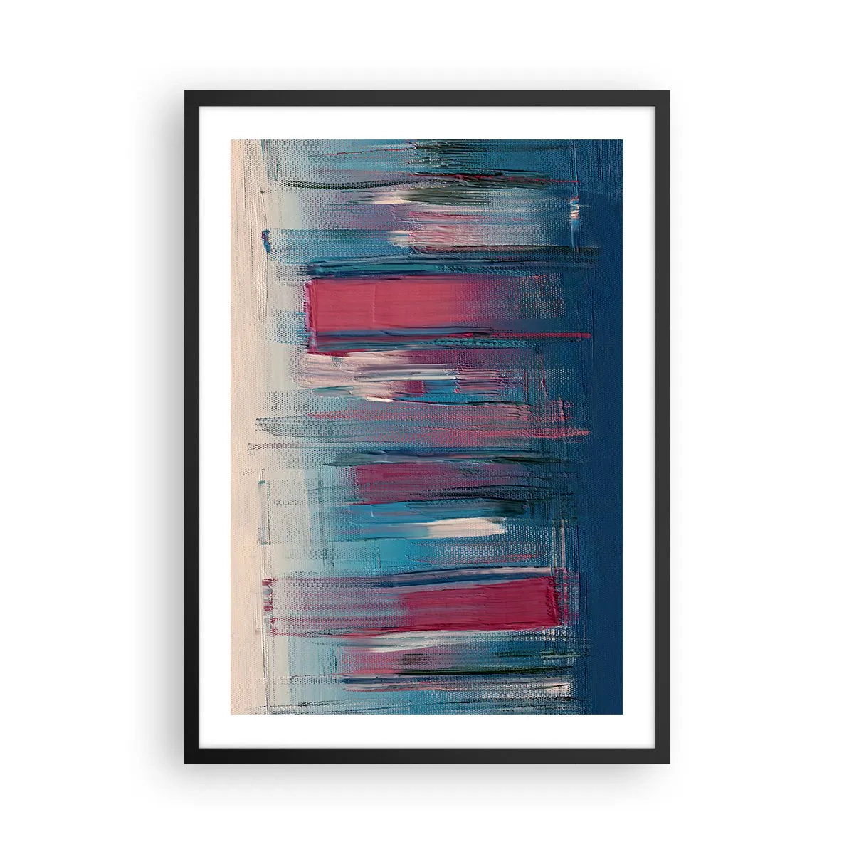Poster în ramă neagră - Compoziție abstractă în nuanțe de albastru și roșu - 50x70cm - Compoziție verticală în albastru și roșu - Decorațiune modernă pentru perete pentru living și dormitor ARTTOR
