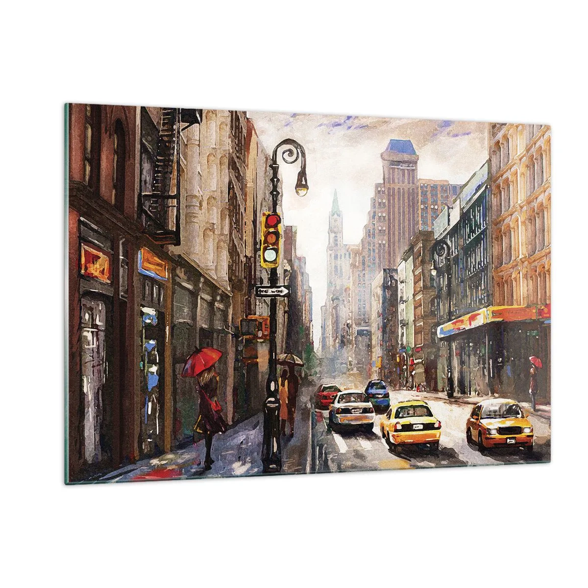 Tablou pe sticlă - New York - plin de culoare și în ploaie - 120x80 cm