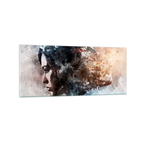 Tablou pe sticlă - Povestea unei fete cu un oraș în fundal - 120x50 cm