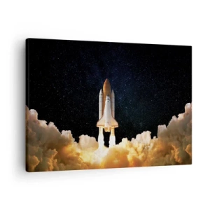 Tablou pe pânză Canvas - O rachetă spațială decolând pe cerul înstelat - 70x50cm - Ad astra! - Decorațiune modernă pentru perete pentru living și dormitor ARTTOR