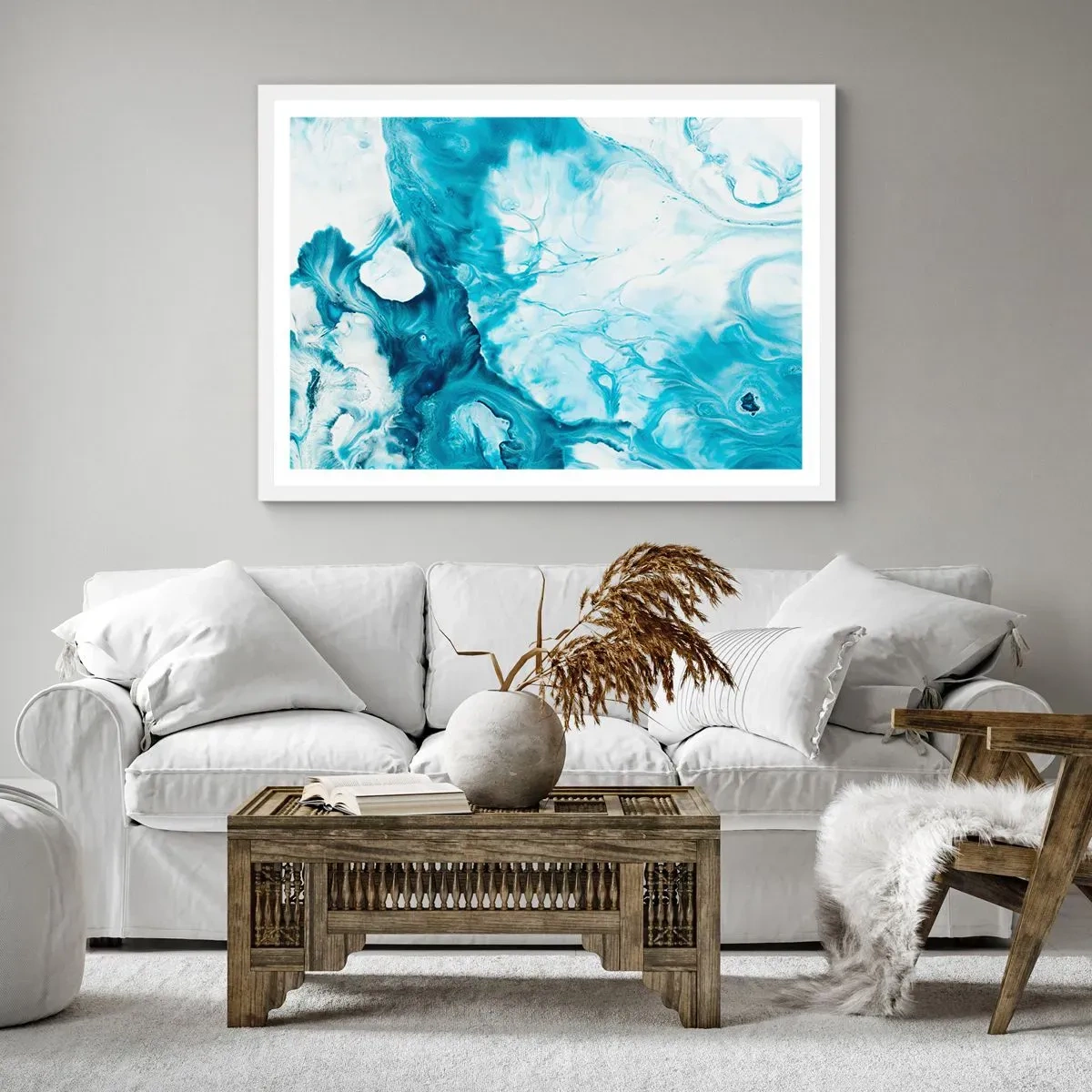 Poster în ramă albă - Concert de nuanțe de albastru - 70x50 cm