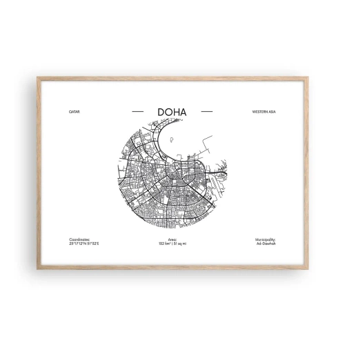 Poster în ramă de stejar deschis - Anatomia orașului Doha - 100x70 cm