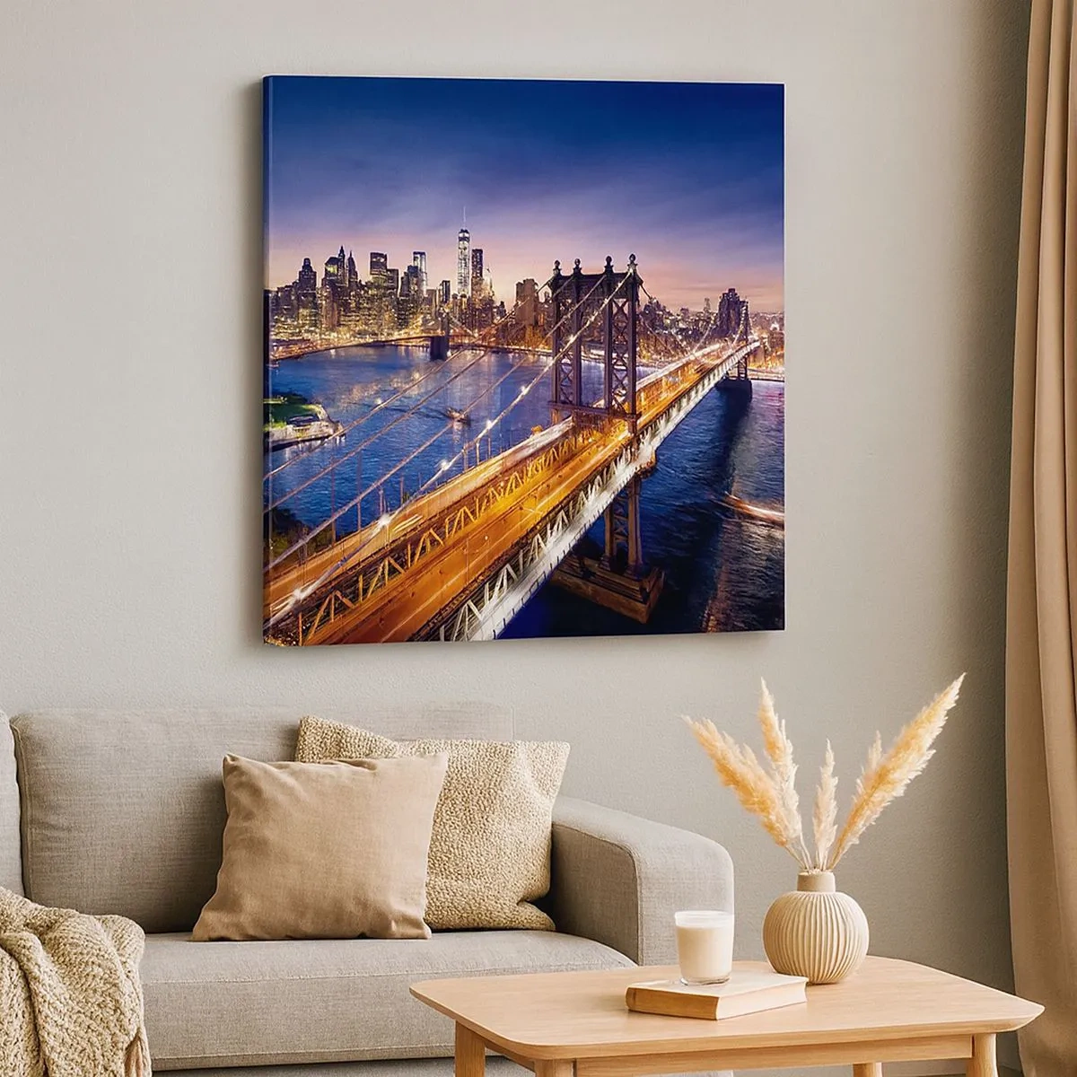 Tablou pe pânză - Pe un pod luminos către inima orașului - 30x30 cm