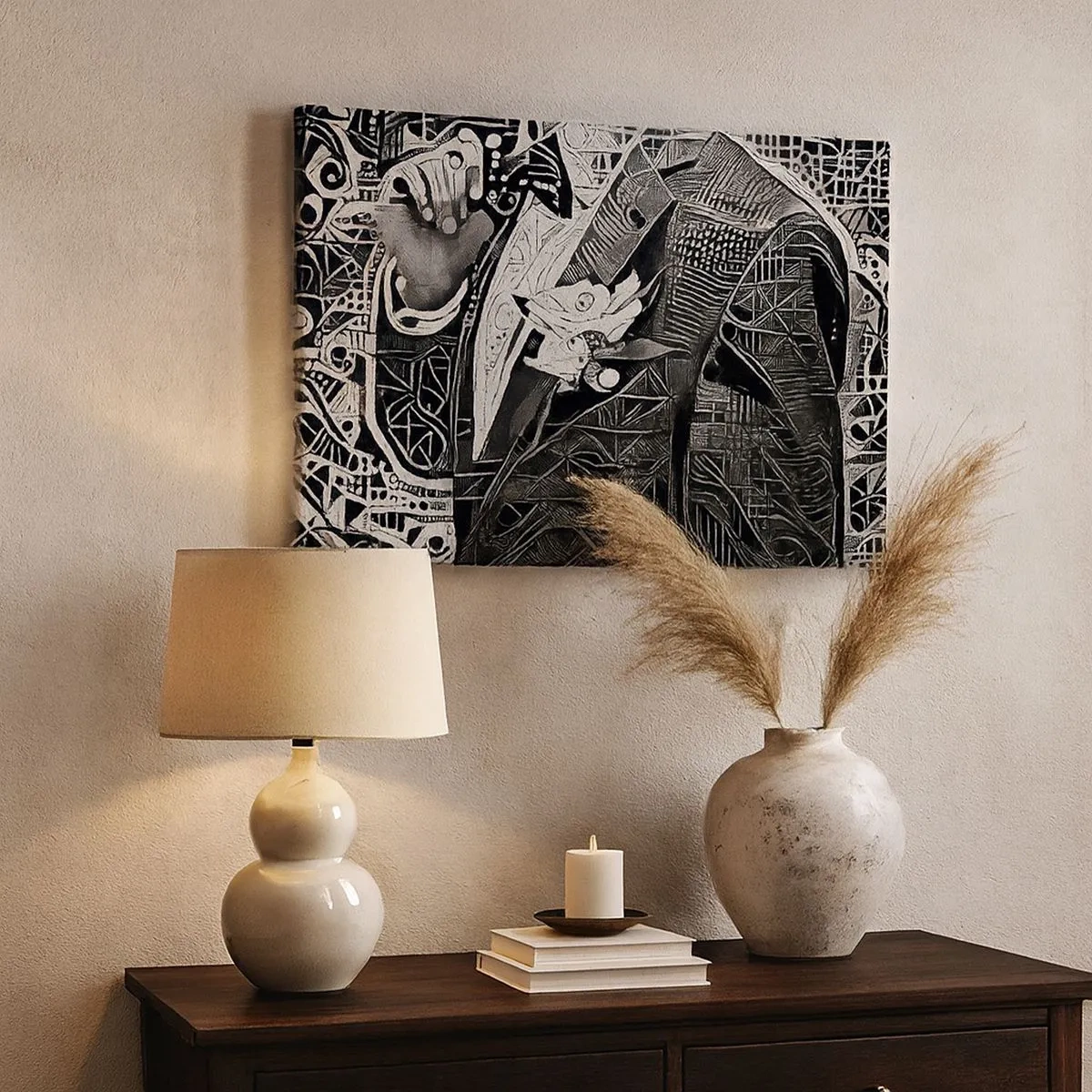 Tablou pe pânză Canvas - Abstracție elegantă a unui bărbat în costum, în alb și negru - 70x50cm - Doar un om aparent gri - Decorațiune modernă pentru perete pentru living și dormitor ARTTOR