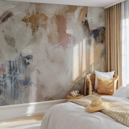 Tapet Standard Eco - O abstracție cețoasă în nuanțe de bej, maro și albastru - 100x70cm - Abstracție cețoasă - Decorațiune modernă pentru perete pentru living și dormitor ARTTOR