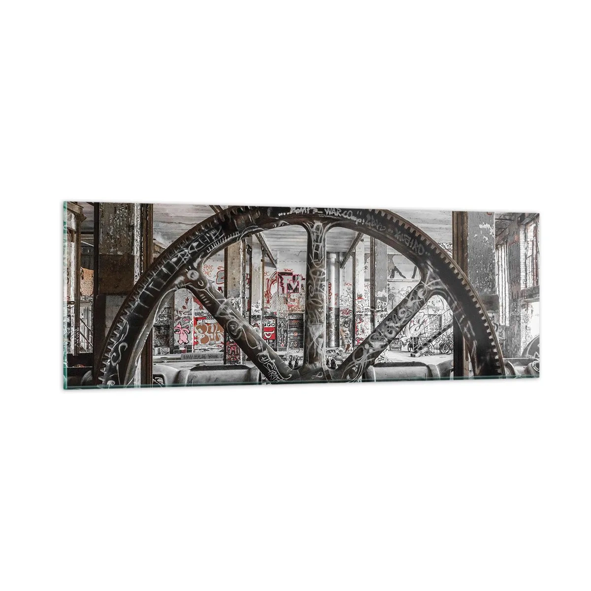 Tablou pe sticlă - Viața secretă a unei fabrici - 90x30 cm